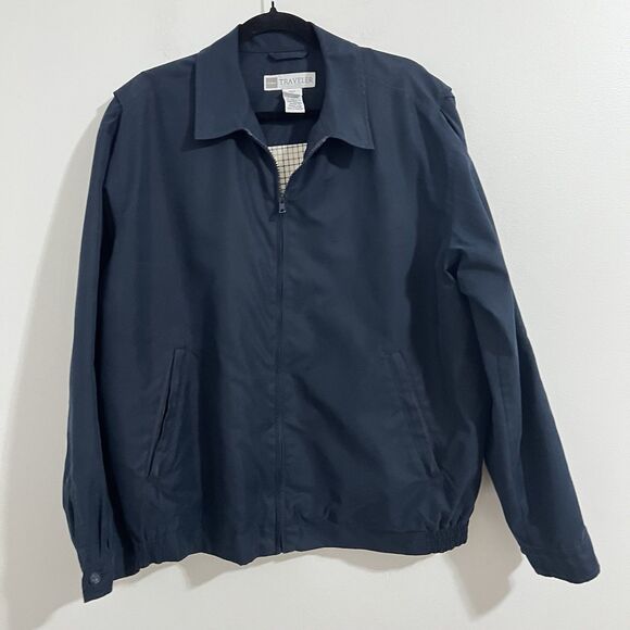 LL Bean Traveler Jacket Mens Size M Blue Flannel Lined Full Zip Outdoor Bomber - Picture 1 of 7